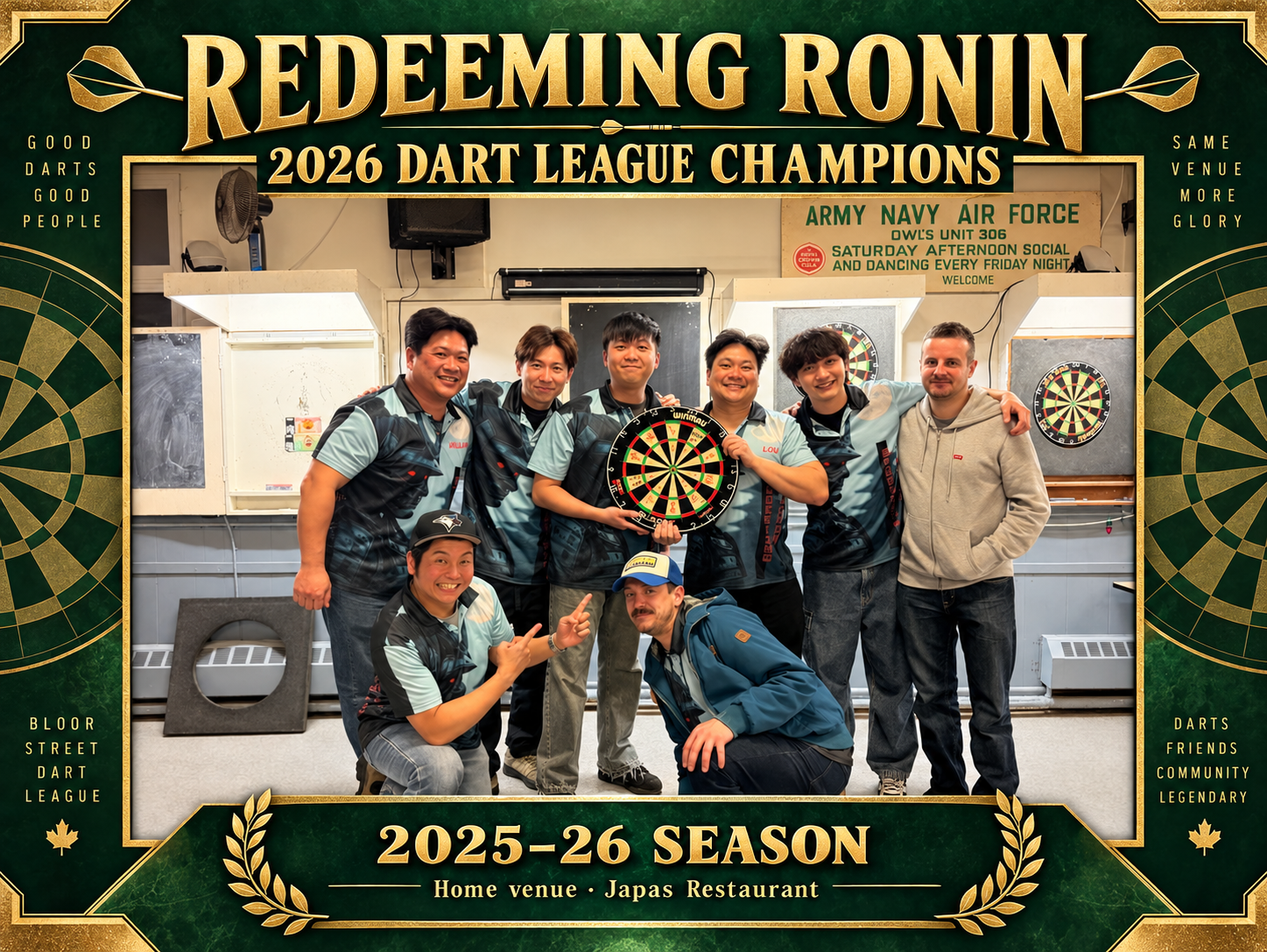 Redeeming Ronin, 2026 Dart League Champions, representing Japas Restaurant